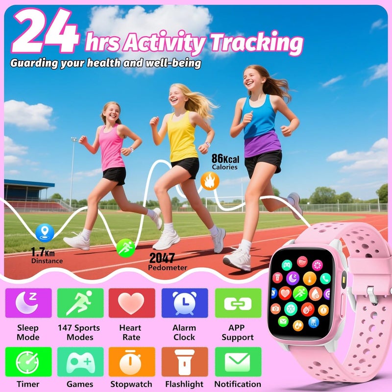 Smartwatch for Children, Activity Tracker 1.5 Inch for Boys, Health and Sleep Monitor, Heart Rate, Puzzle Games, Works Without App/Phone, Gift for Girls 6-15 Years - Image 2