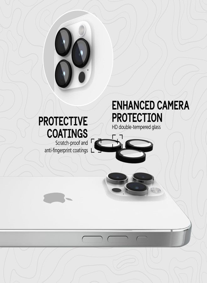 Pelican Camera Lens Protector w/ Aluminum Rings for iPhone 15 Pro Max/iPhone 15 Pro - 9H Tempered Glass - Durable Anti-Scratch, Anti-Shatter, HD View w/Night Shoot, Case Friendly, Easy Install - Black - Image 3