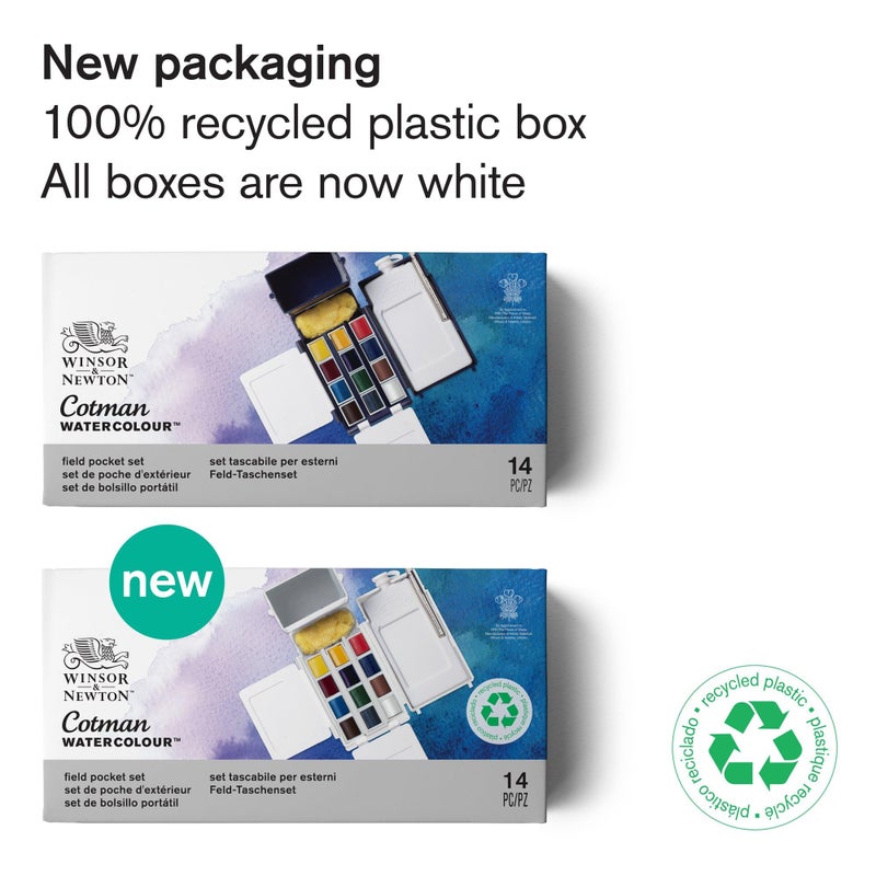 Winsor Newton Winsor & Newton Cotman Watercolor Paint Set, Field Pocket Set, 12 Half Pan w/ Brush, Sponge, Bottle - Image 2