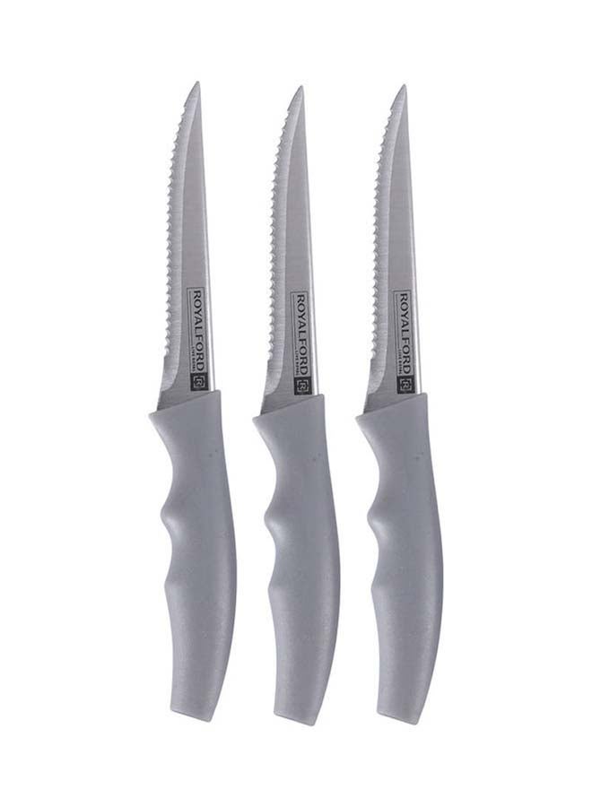 Royalford 3-Piece Steak Knife Set Teeth Blade Silver 13cm - Image 1