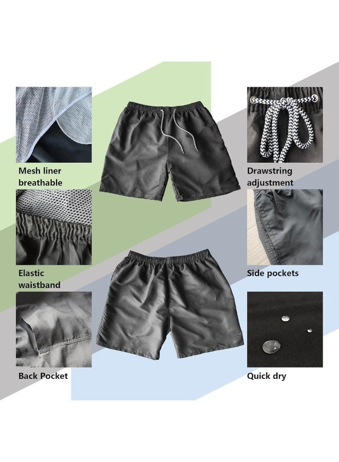 Men's Swim Trunks Quick Dry Swimming Shorts Mesh Layer Swim Suit Plain Beach Board Shorts With Mesh Pockets - Image 4