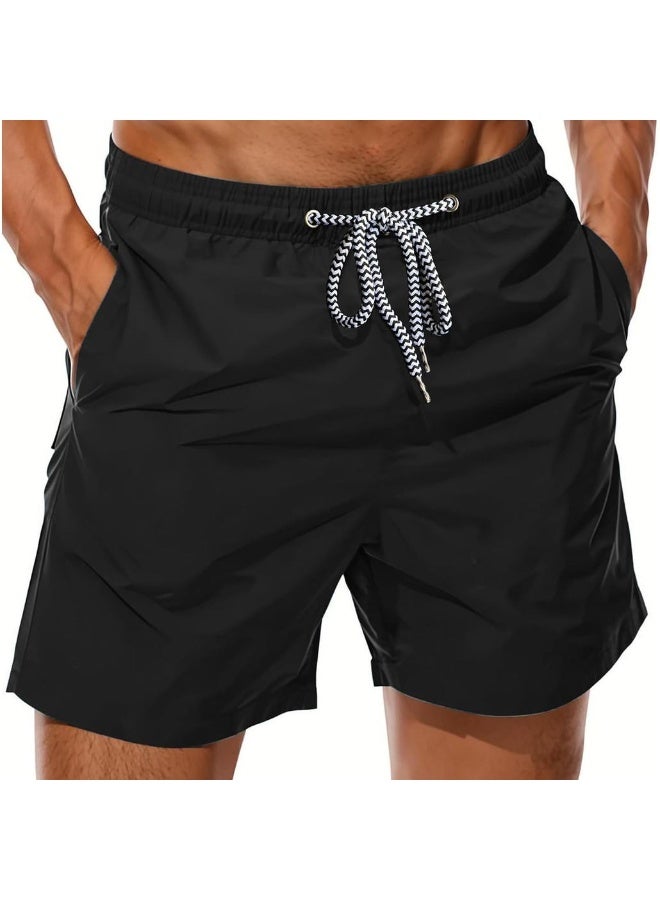 Men's Swim Trunks Quick Dry Swimming Shorts Mesh Layer Swim Suit Plain Beach Board Shorts With Mesh Pockets - Image 1