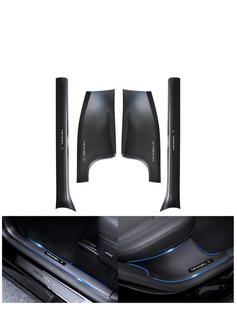 SOLARAE for Tesla Model Y Door Sill Protector, Door Sill Protector for Tesla Model Y 2021-2024 5 Seater Model Y Accessories, Carbon Fiber Front and Rear Door Sill Scuff Plate Edge Guard, Not fit 7 Seater - Image 1