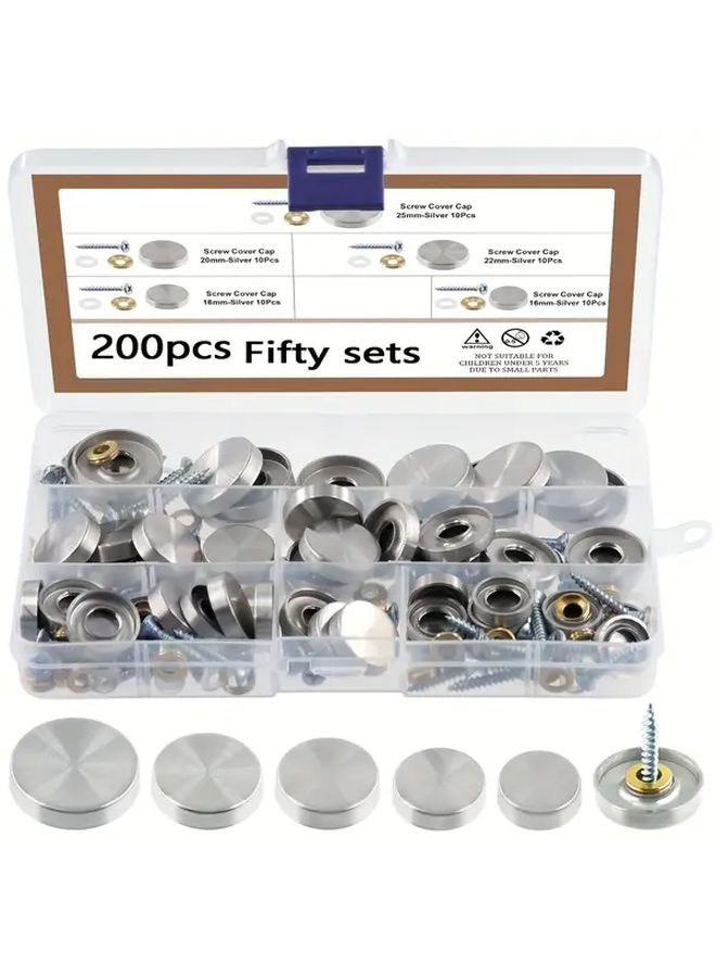 Stainless Steel Mirror Nail Decorative Caps Screw Set 16mm to 25mm 200 Pcs - Image 1