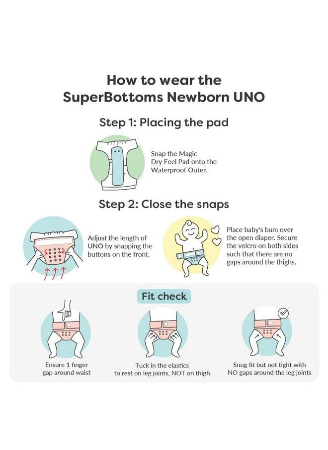 Superbottoms - حفاضات قماشية مقاومة للماء وقابلة للتعديل وغير قابلة للغسل وإعادة الاستخدام للأطفال حديثي الولادة، عبوة من حفاضة واحدة مع وسادة قابلة للطي مسبقًا (هني باني) - Image 1