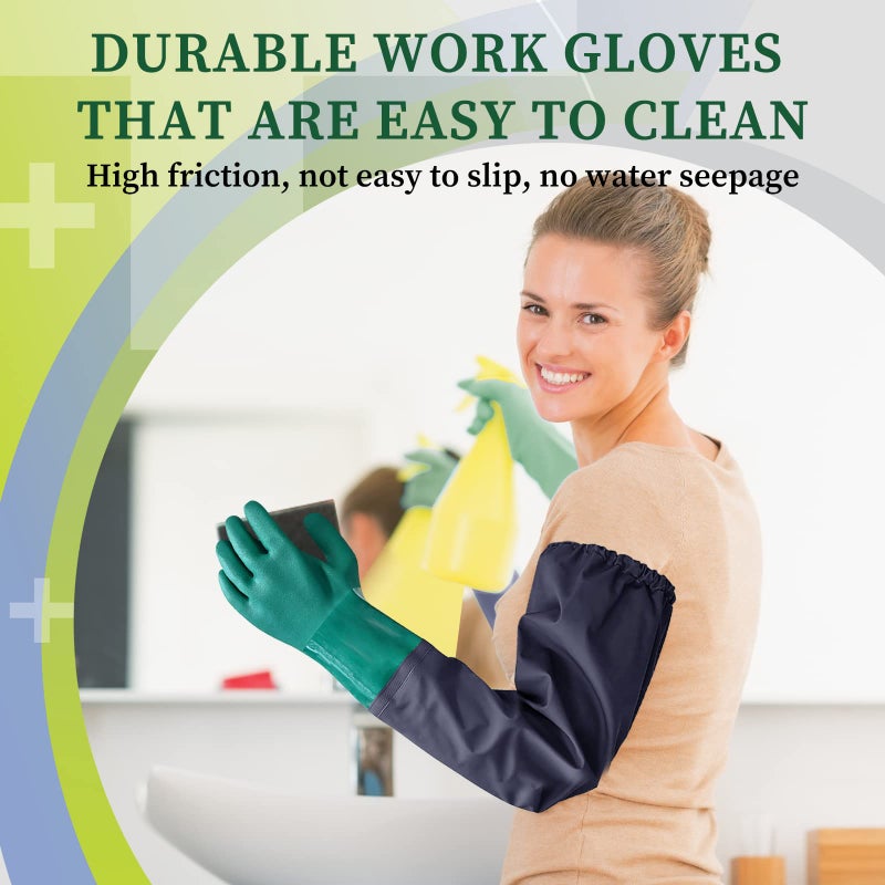 Coopache Full Arm Rubber Glove, 25" Long Sleeve Waterproof Pond Gloves, Chemical Resistant Gloves Reusable for Men and Women Green & Blue, Large - Image 3