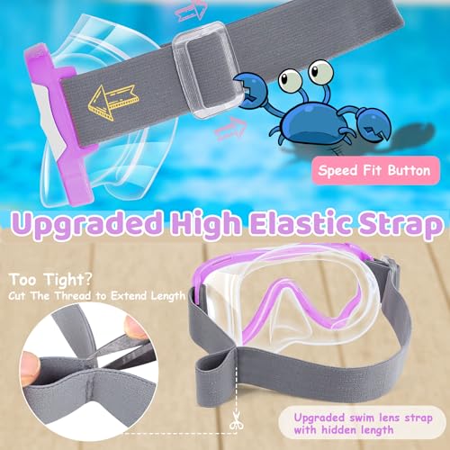 Vvinca Kids-Goggles with Nose Cover, Diving Mask Elastic Fabric Strap Anti Fog Anti Shattered Lens for Kids Swim Goggles 3-14 - Image 3