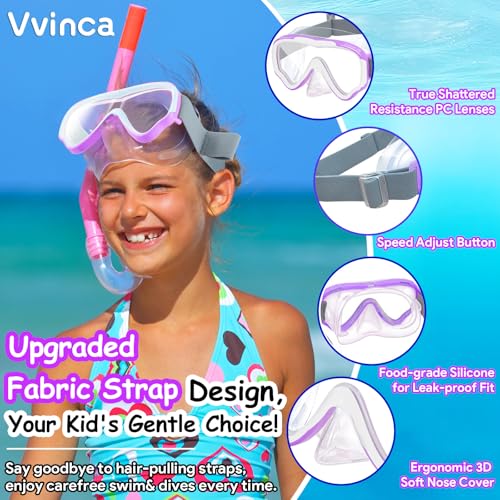 Vvinca Kids-Goggles with Nose Cover, Diving Mask Elastic Fabric Strap Anti Fog Anti Shattered Lens for Kids Swim Goggles 3-14 - Image 2