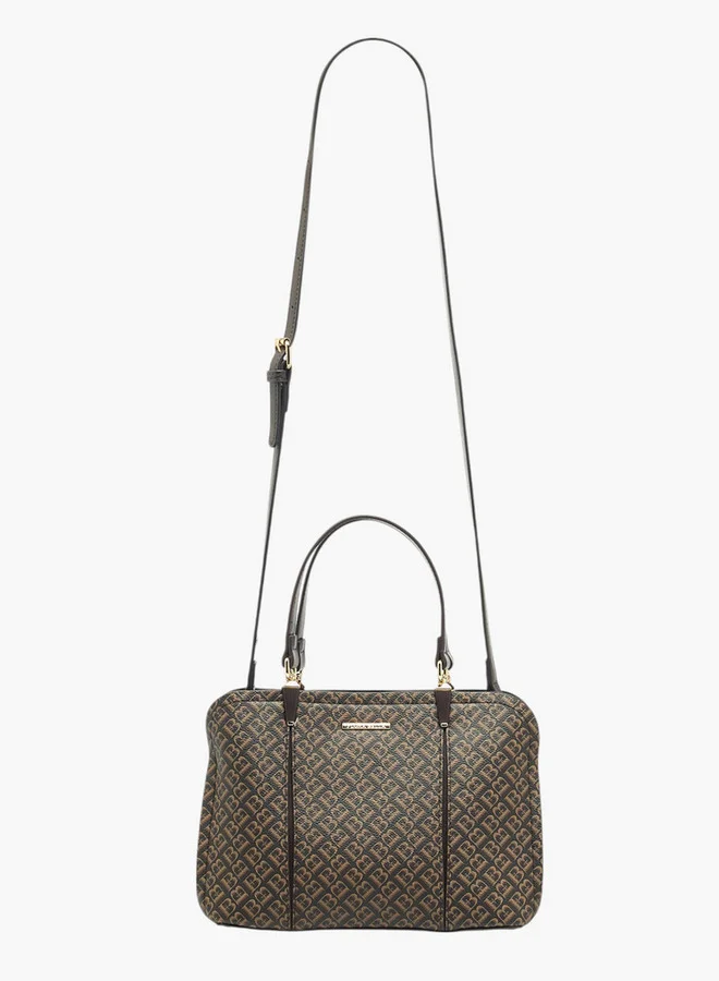 Flora Bella By Shoexpress Monogram Print Tote Bag with Detachable Strap and Zip Closure