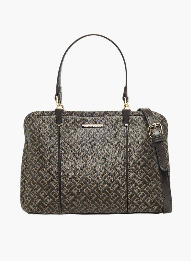 Flora Bella By Shoexpress Monogram Print Tote Bag with Detachable Strap and Zip Closure