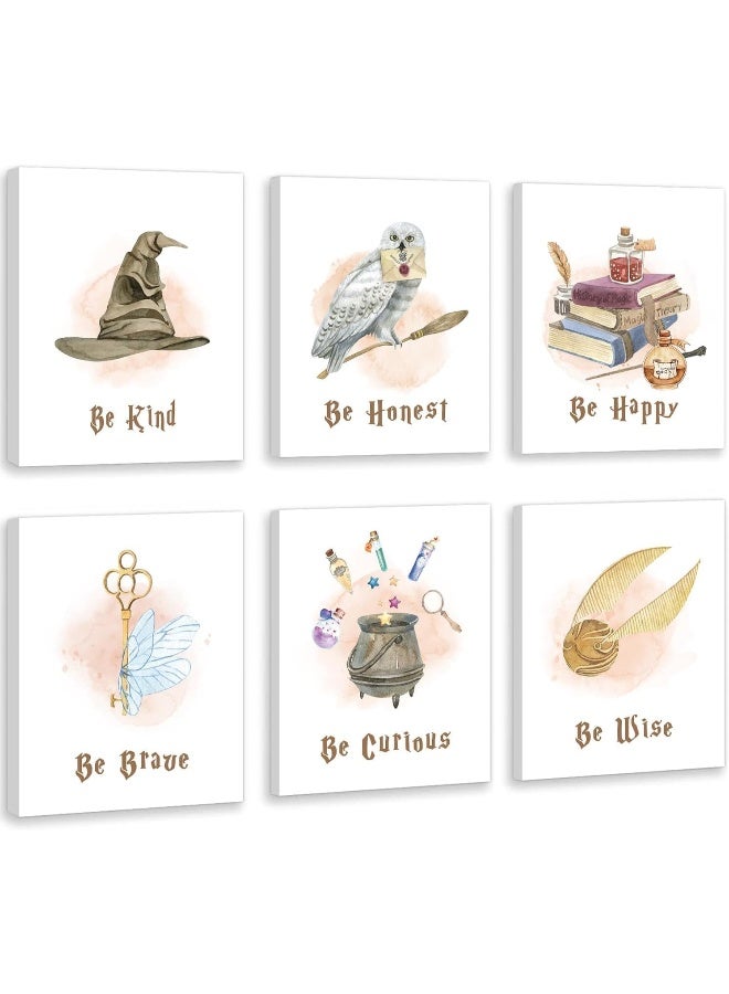 KAIRNE Inspirational Quotes Canvas Wall Art for Kids Bedroom Decor, Magical Poster Set Of 6 (8"X10", with Framed), Motivational Phrase Wall Art, Be Kind Art Prints Golden Magic Feather Pictures - Image 1