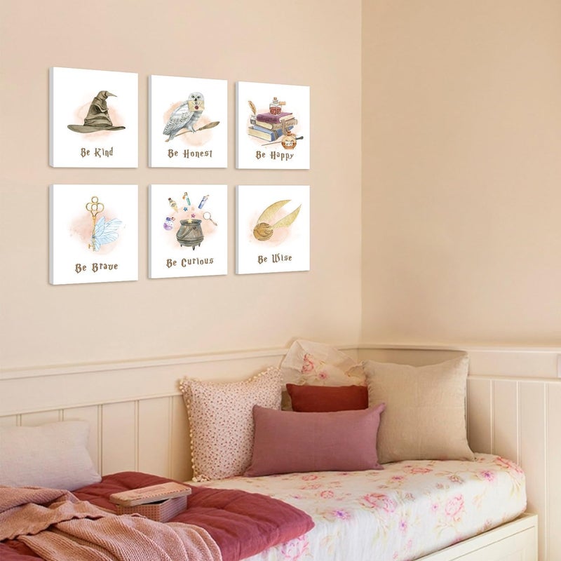 KAIRNE Inspirational Quotes Canvas Wall Art for Kids Bedroom Decor, Magical Poster Set Of 6 (8"X10", with Framed), Motivational Phrase Wall Art, Be Kind Art Prints Golden Magic Feather Pictures - Image 3