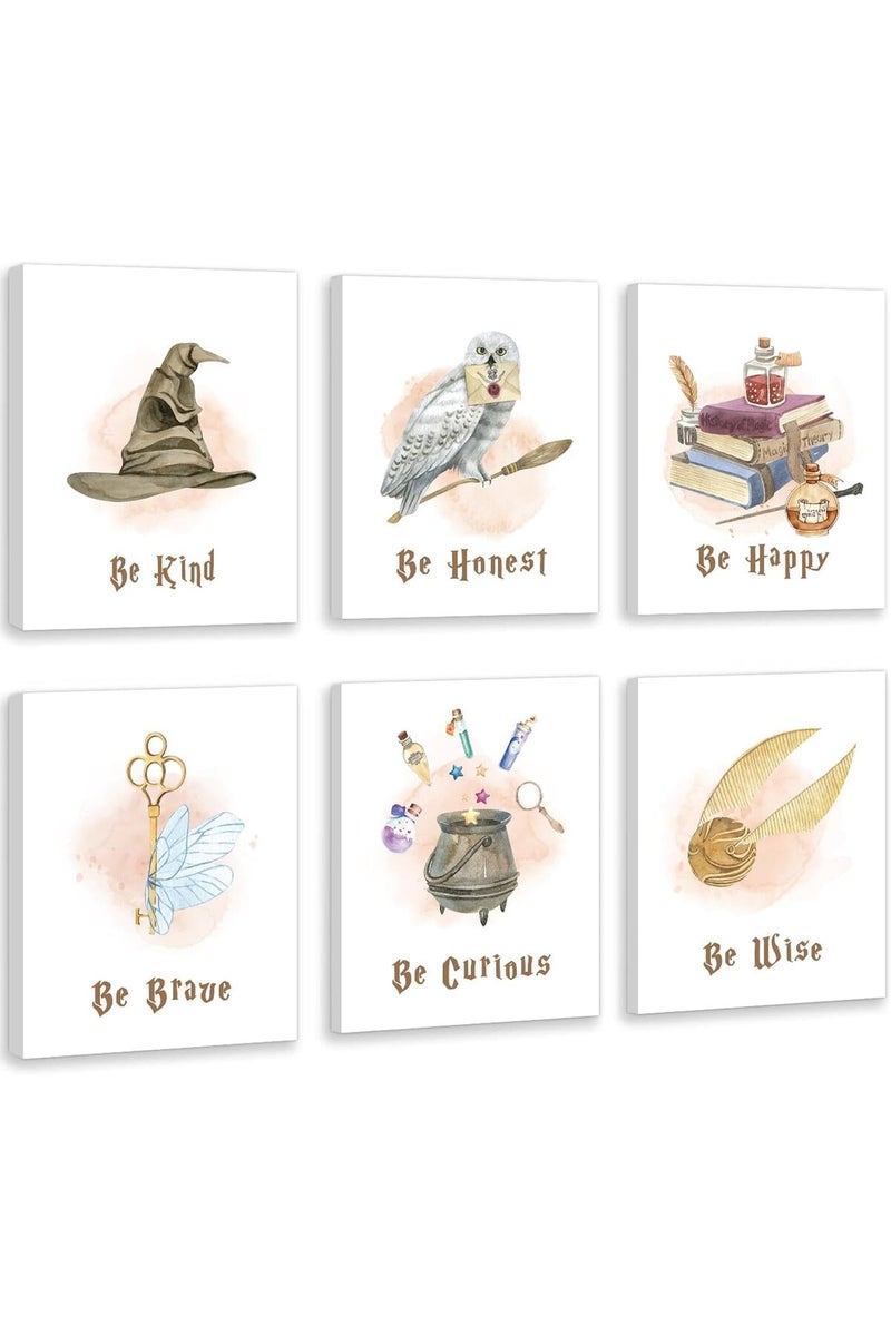 KAIRNE Inspirational Quotes Canvas Wall Art for Kids Bedroom Decor, Magical Poster Set Of 6 (8"X10", with Framed), Motivational Phrase Wall Art, Be Kind Art Prints Golden Magic Feather Pictures - Image 1
