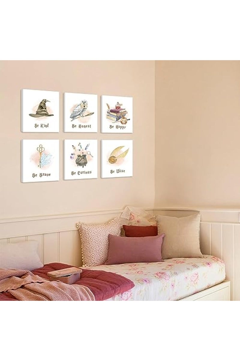 KAIRNE Inspirational Quotes Canvas Wall Art for Kids Bedroom Decor, Magical Poster Set Of 6 (8"X10", with Framed), Motivational Phrase Wall Art, Be Kind Art Prints Golden Magic Feather Pictures - Image 2