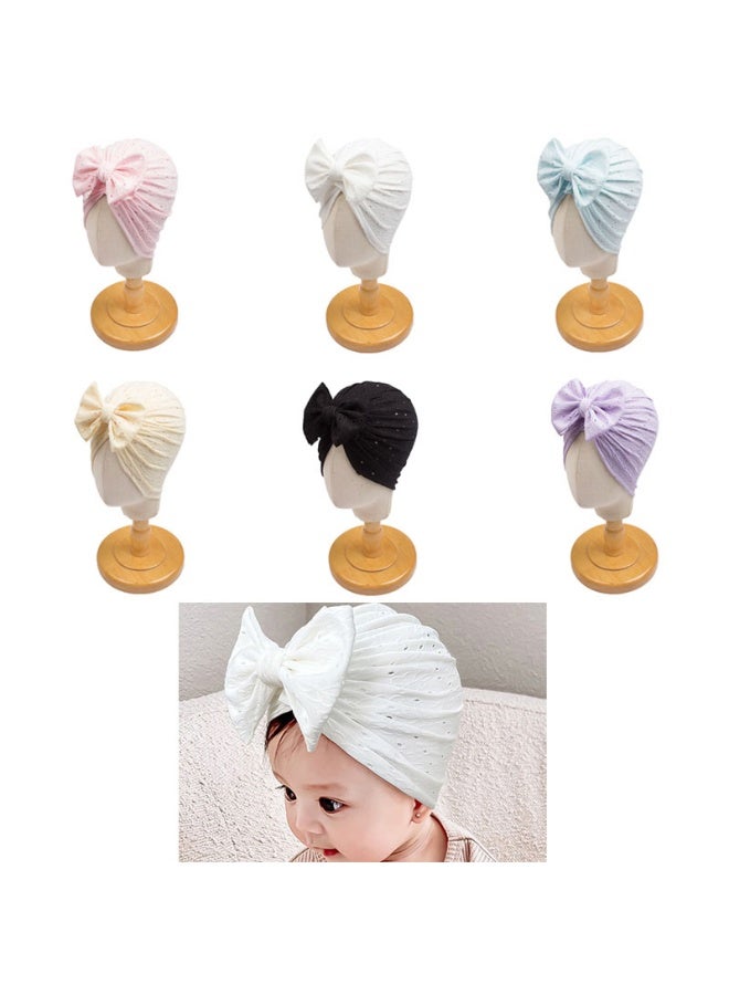 6 Pack Breathable Soft Big Bow Turban Hats Soft Turban Hats with Bow for Baby Girls Newborns Infants Toddlers - Image 1