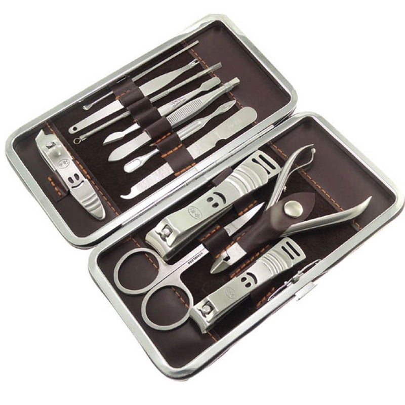 12 Pcs Personal Nail Care Pedicure and Manicure Set Grooming KitPortable Stainless Steel Nail Clippers Trimmers Tools Nail Cleaner Set with Secure Leather Case for Travel and Home Use