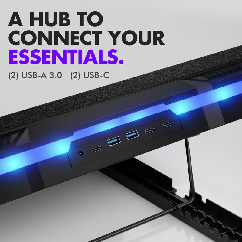 Tilted Nation Gaming Laptop Cooling Pad with USB Hub - Boost Performance, Stay Comfortable - RGB Laptop Cooler Stand with Adjustable Height & Fan Speed, RGB, USB (C + A) Hub, for 15.6" - 19" Laptops - Image 4