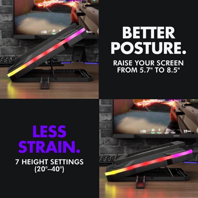 Tilted Nation Gaming Laptop Cooling Pad with USB Hub - Boost Performance, Stay Comfortable - RGB Laptop Cooler Stand with Adjustable Height & Fan Speed, RGB, USB (C + A) Hub, for 15.6" - 19" Laptops - Image 5