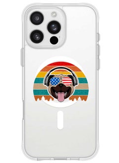 Theodor iPhone 16 Pro Max Magsafe Magnetic Case for iPhone Compatible with Wireless Charging, Shockproof Phone Bumper Cover - pug with headphones  - Image 1