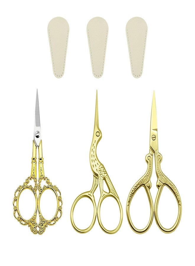 Gaahkai 3 PCS Small Sharp Embroidery Scissors, Gold Stork Needlepoint Thread Snips with Cover, Yarn Scissors for Crocheting & Sewing - Image 1
