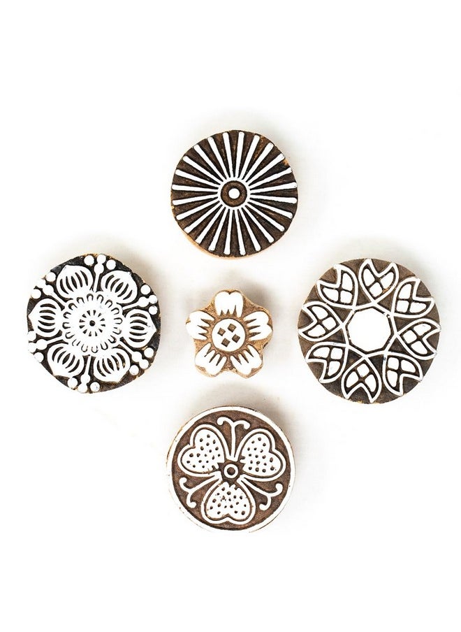 Hashcart Wooden Indian Traditional Design Printing Stamps | Set Of 5 | Blocks For Printing Saree Border Dresses / Craft Card Making / Scrapbook / Clay Pottery  - Image 2