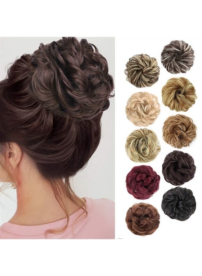 MORICA 1PCS Messy Hair Bun Hair Scrunchies Extension Curly Wavy Messy Synthetic Chignon for women Updo Hairpiece (8#(Medium chestnut Brown)) - Image 1