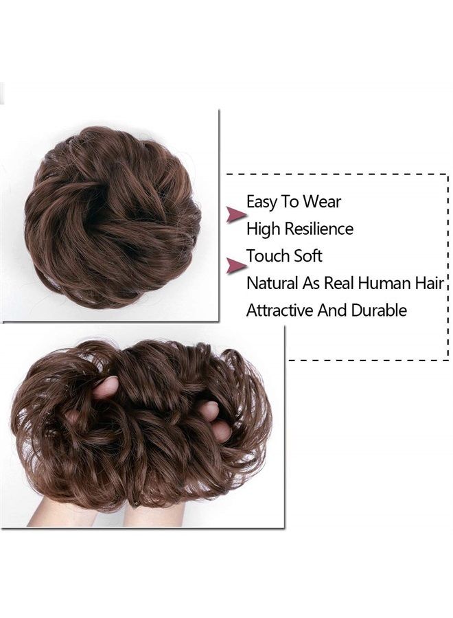 MORICA 1PCS Messy Hair Bun Hair Scrunchies Extension Curly Wavy Messy Synthetic Chignon for women Updo Hairpiece (8#(Medium chestnut Brown)) - Image 3