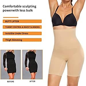 KROYWEN Women’s Nylon Spandex No Rolling Down High Waist Tummy Control/Tummy Tucker/Butt Lifter/Body Shaper Shapewear with Lace (Beige) - Image 5