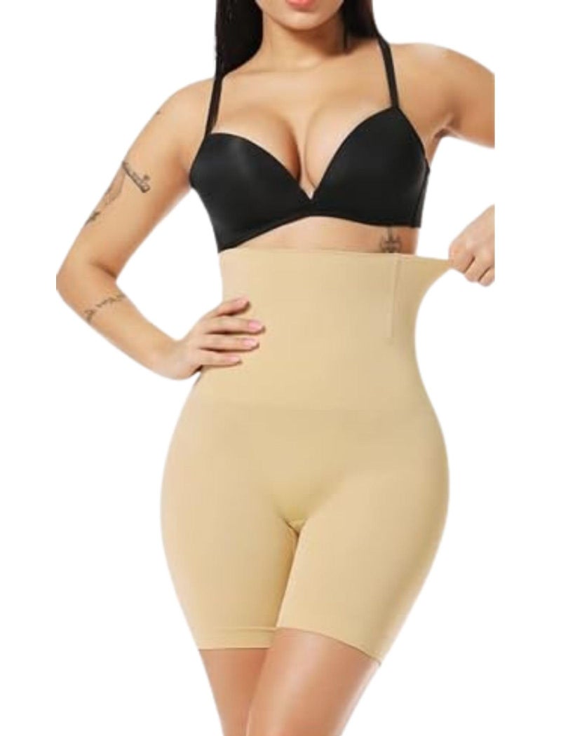 KROYWEN Women’s Nylon Spandex No Rolling Down High Waist Tummy Control/Tummy Tucker/Butt Lifter/Body Shaper Shapewear with Lace (Beige) - Image 1