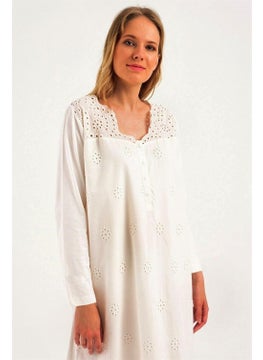 Magic Form 38110 Pregnant Postpartum Long Sleeve Hijab Nightgown-Ecru  - Image 3