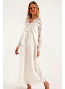Magic Form 38110 Pregnant Postpartum Long Sleeve Hijab Nightgown-Ecru  - Image 2