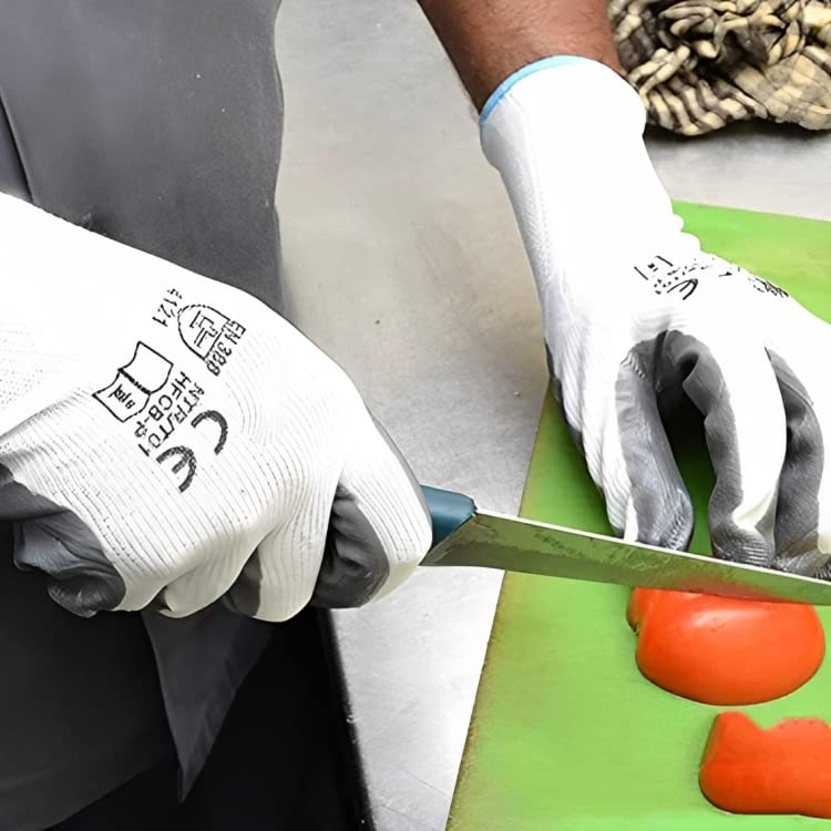 SR Trends Hand Gloves Hand Work Safety Nylon Nitrile Coated Non Slip Gloves Free Size Grey White Set of 4 Pairs - Image 5