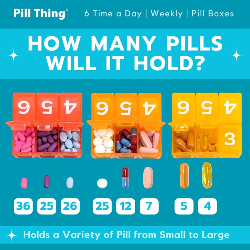 pill thing 6 Times a Day, 7 Day Large Weekly Pill Organizer with Holder Tray, Vitamin, Medicine Box, Multicolor (6X a Day - 1 Pack) - Image 2