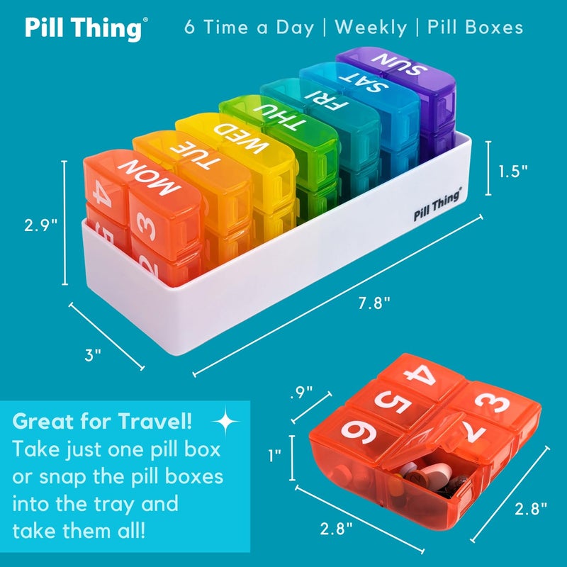 pill thing 6 Times a Day, 7 Day Large Weekly Pill Organizer with Holder Tray, Vitamin, Medicine Box, Multicolor (6X a Day - 1 Pack) - Image 4