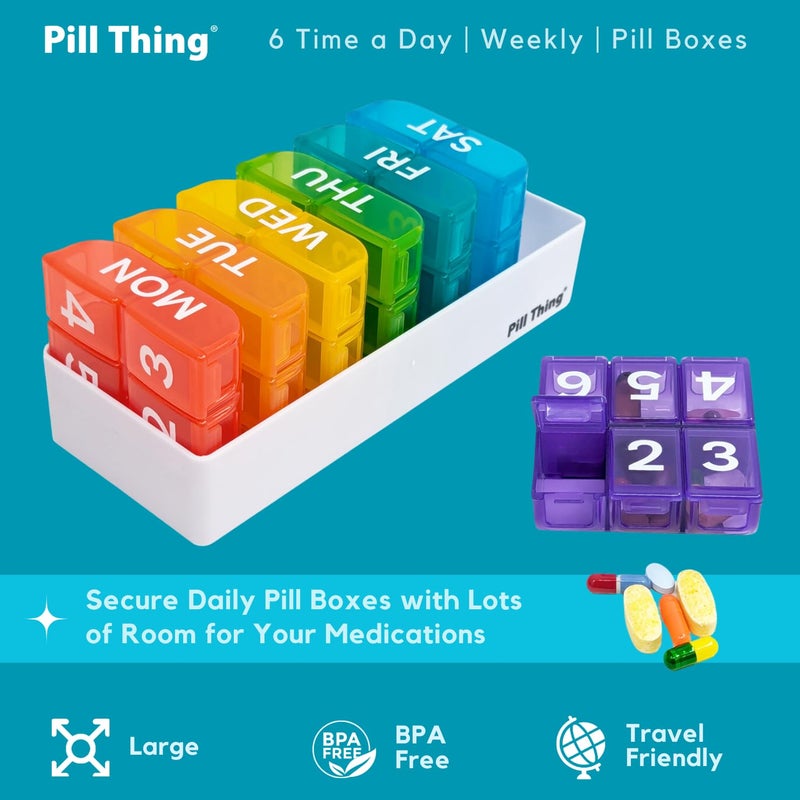 pill thing 6 Times a Day, 7 Day Large Weekly Pill Organizer with Holder Tray, Vitamin, Medicine Box, Multicolor (6X a Day - 1 Pack) - Image 5