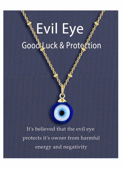 Eye Pendant Necklace Third Blue Eyes Necklace for Women Men Girls (Gold)