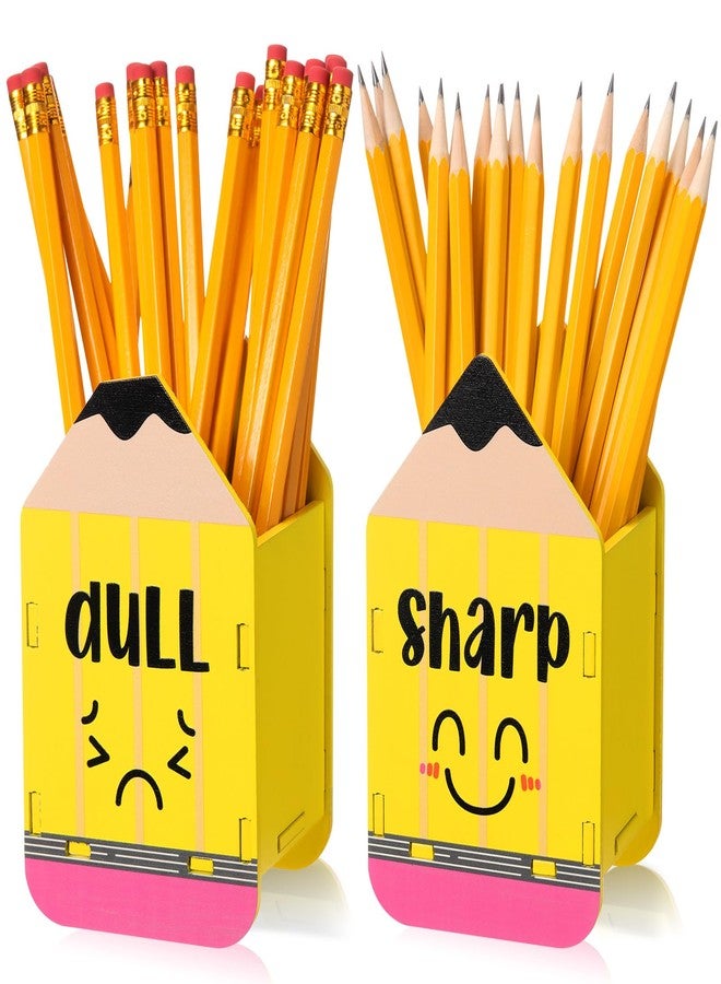 DoubleFill 2 Pcs Pencil Shaped Holder Sharp Dull Holder Wooden Dispenser Pencil Storage for Back to School Teachers Classroom Organization(Cute,Yellow) - Image 1