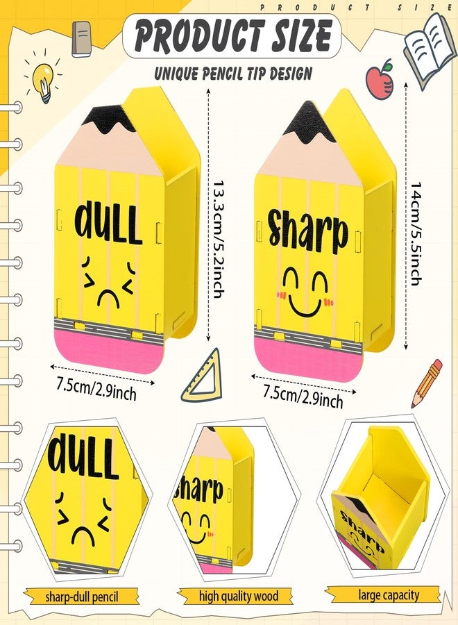 DoubleFill 2 Pcs Pencil Shaped Holder Sharp Dull Holder Wooden Dispenser Pencil Storage for Back to School Teachers Classroom Organization(Cute,Yellow) - Image 2