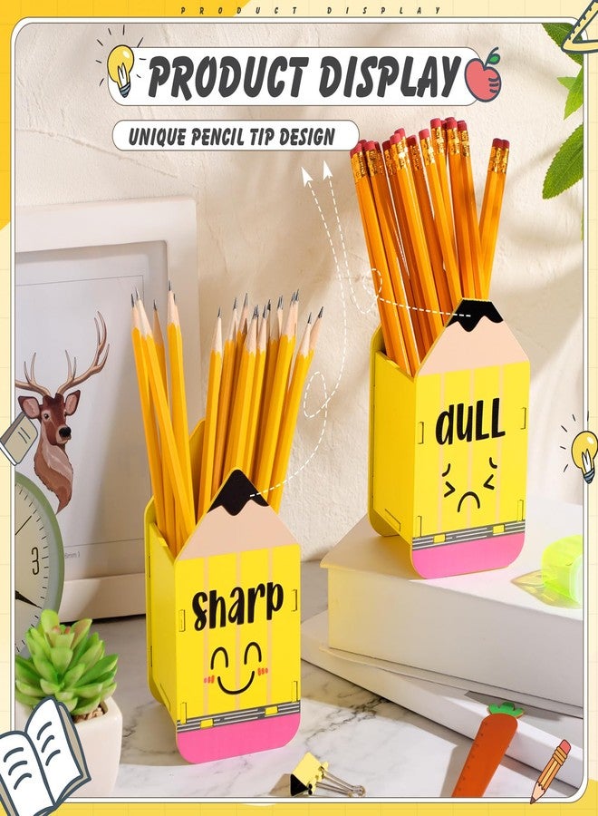 DoubleFill 2 Pcs Pencil Shaped Holder Sharp Dull Holder Wooden Dispenser Pencil Storage for Back to School Teachers Classroom Organization(Cute,Yellow) - Image 4