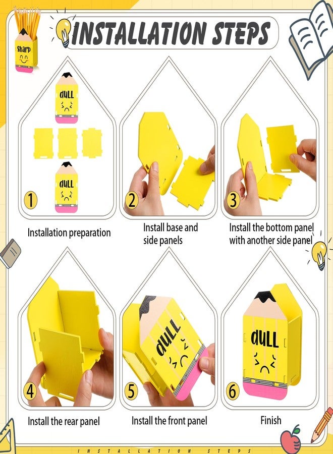 DoubleFill 2 Pcs Pencil Shaped Holder Sharp Dull Holder Wooden Dispenser Pencil Storage for Back to School Teachers Classroom Organization(Cute,Yellow) - Image 3