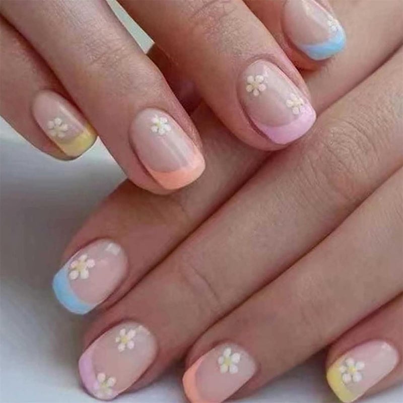 Jsiallye 6 Packs Press on Nails Short,Flower French Press on Nails Almond And Oval,Glue on Nails in 12 Sizes - 24 Fake Nails Kit, Stick on Nails for Women - Image 2