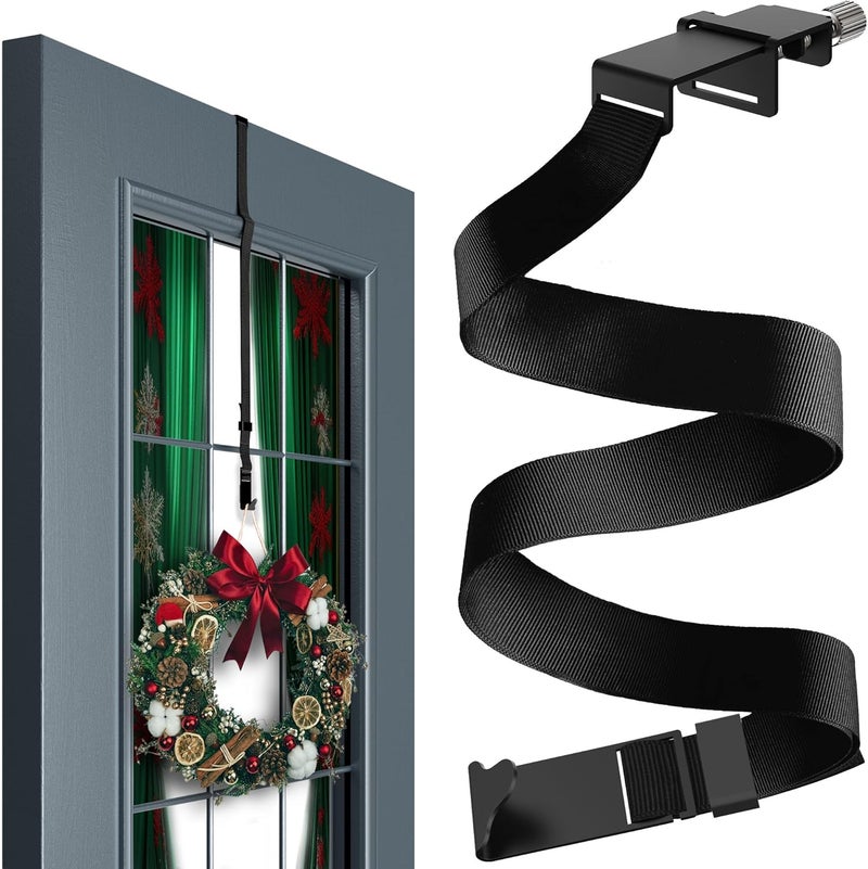 MNZ Adjustable Wreath Door Hanger 19" Black Over The Door Wreath Hanger for Glass Window Front Door Non-Scratch Decoration Holder 22 LB for Christmas, Hook for Decorative Easy Store Halloween - Image 1