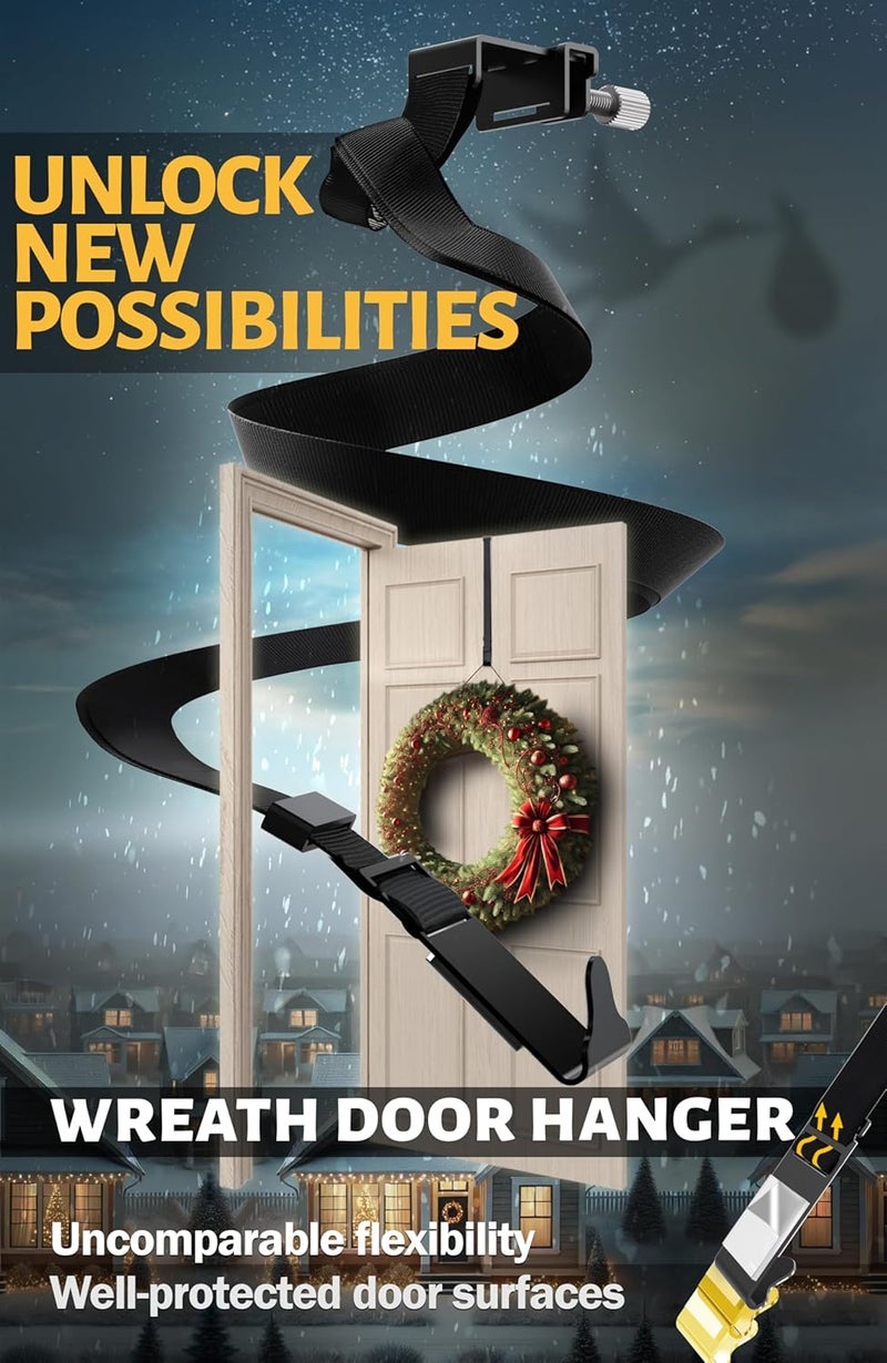 MNZ Adjustable Wreath Door Hanger 19" Black Over The Door Wreath Hanger for Glass Window Front Door Non-Scratch Decoration Holder 22 LB for Christmas, Hook for Decorative Easy Store Halloween - Image 2