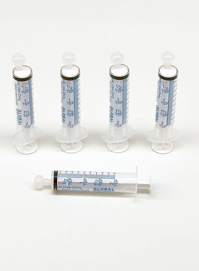 10ML UltraFlo Oral Syringe with Cap - Eccentric Tip - 2 Teaspoon - 10cc O-Ring Plunger Rod - QTY 5  - Image 1