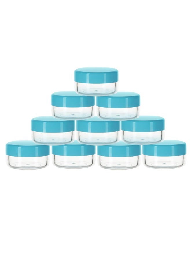 ZIZEMOJA 10 Gram Sample Containers with Lids, 10 Pack Sample Jars, Small Cosmetic Travel Containers for Makeup, Lotion, Cream, Powder, 10 ML Mini Containers with Blue Lids - Image 1