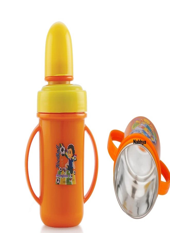 Zerya Hippo Baby Sipper Milk Bottle for Infant Toddler 250 ml, Anti-Spill Sippy Cup with Soft Silicone Nipple BPA Free, with Steel Inner (Orange) - Image 4