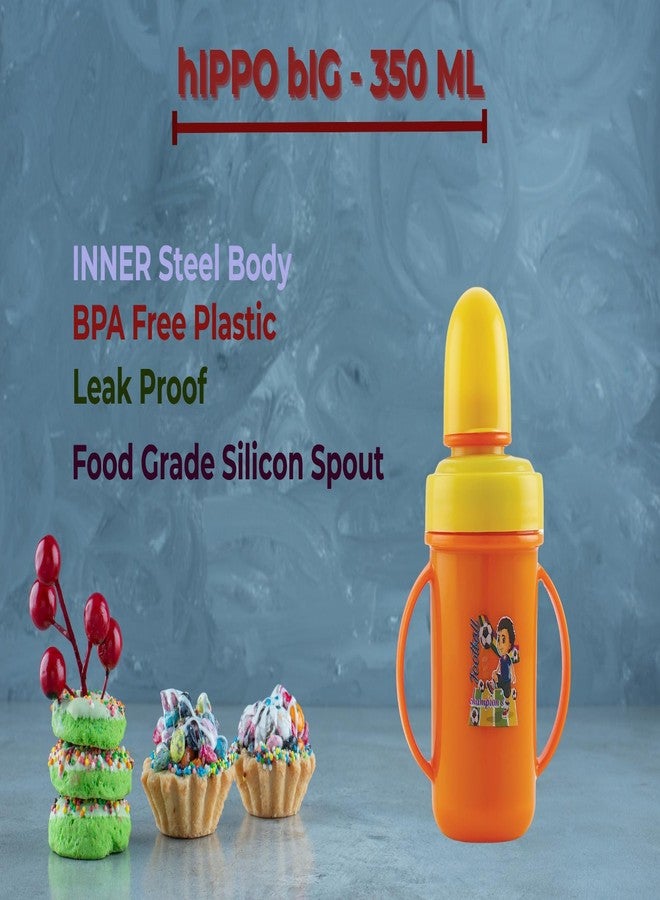 Zerya Hippo Baby Sipper Milk Bottle for Infant Toddler 250 ml, Anti-Spill Sippy Cup with Soft Silicone Nipple BPA Free, with Steel Inner (Orange) - Image 3