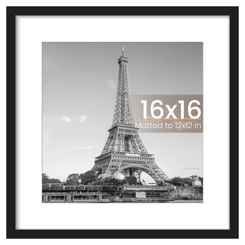 upsimples 16x16 Picture Frame, Display Pictures 12x12 with Mat or 16 x 16 Without, Wall Hanging Square Frames, Black, 1 Pack - Image 1