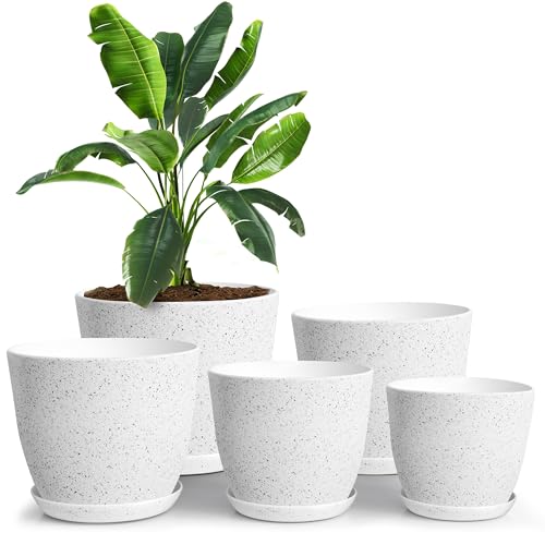 Utopia Home - Plant Pots Indoor with Drainage - 7/6.6/6/5.3/4.8 Inches Flower Pots - 5 Pack Plastic Planters - Ideal for Stocking Stuffers or Home Christmas Decorations - Spotty Grey - Image 1