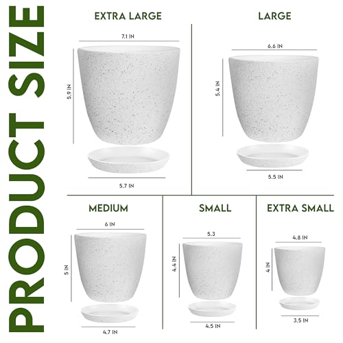 Utopia Home - Plant Pots Indoor with Drainage - 7/6.6/6/5.3/4.8 Inches Flower Pots - 5 Pack Plastic Planters - Ideal for Stocking Stuffers or Home Christmas Decorations - Spotty Grey - Image 2